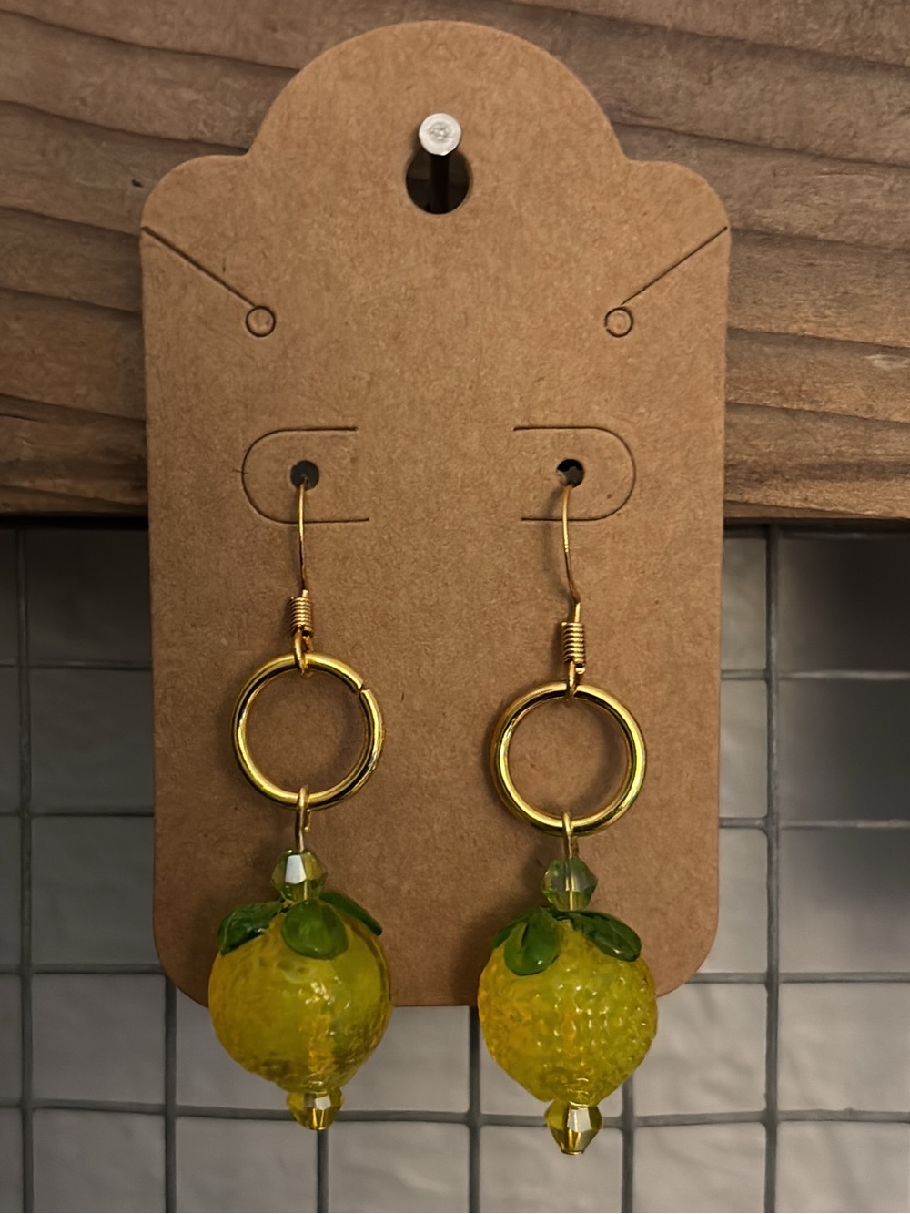 Gold Hoop Earrings with Yellow lemon Fruit Drops